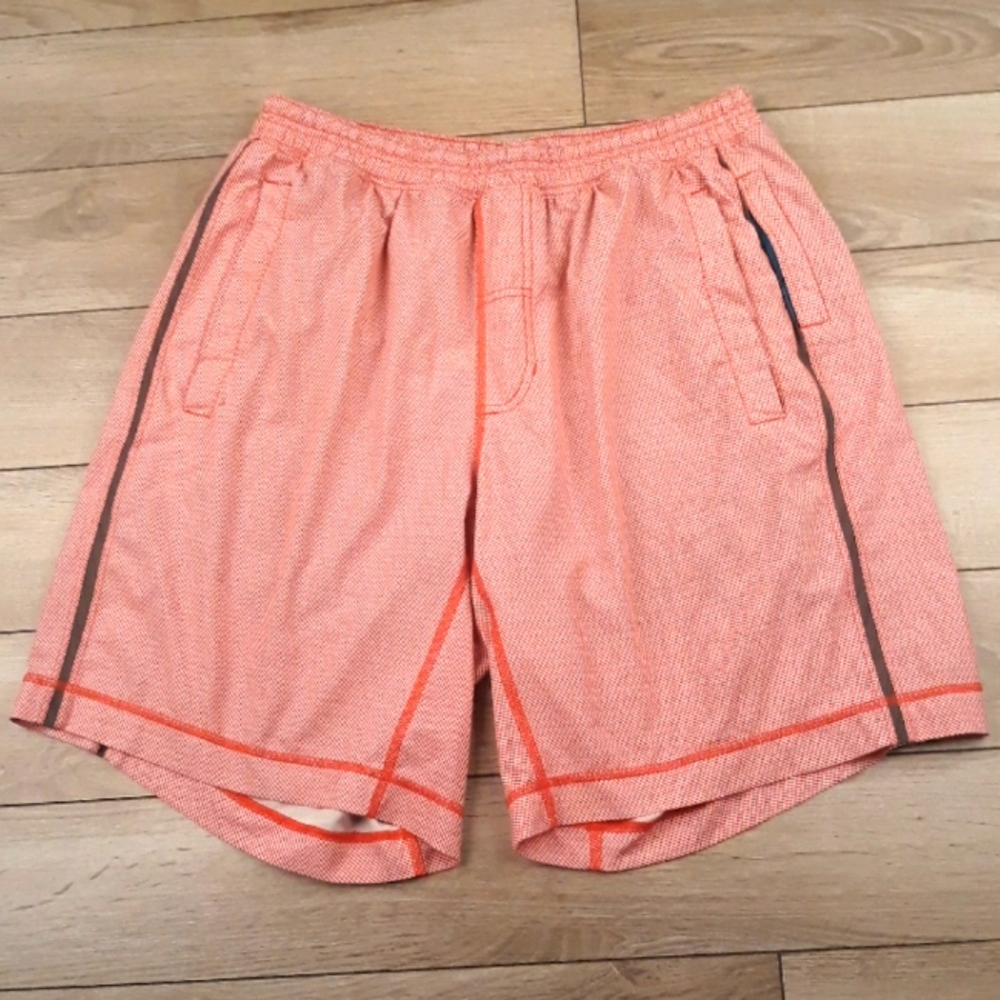 LULULEMON Orange Checkered Pattern Sz XL Mens Athletic Shorts